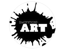 Swanmore Art logo - a black paint splat with the words Swanmore Art on it in white