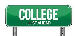 Image shows a road sign that says college just ahead