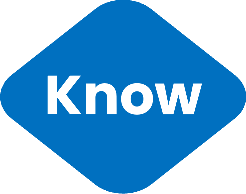 Image shows a blue diamond with the word know inside it