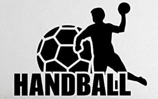 Image shows a silhouette of someone playing handball, with a large ball behind them and the word handball beneath