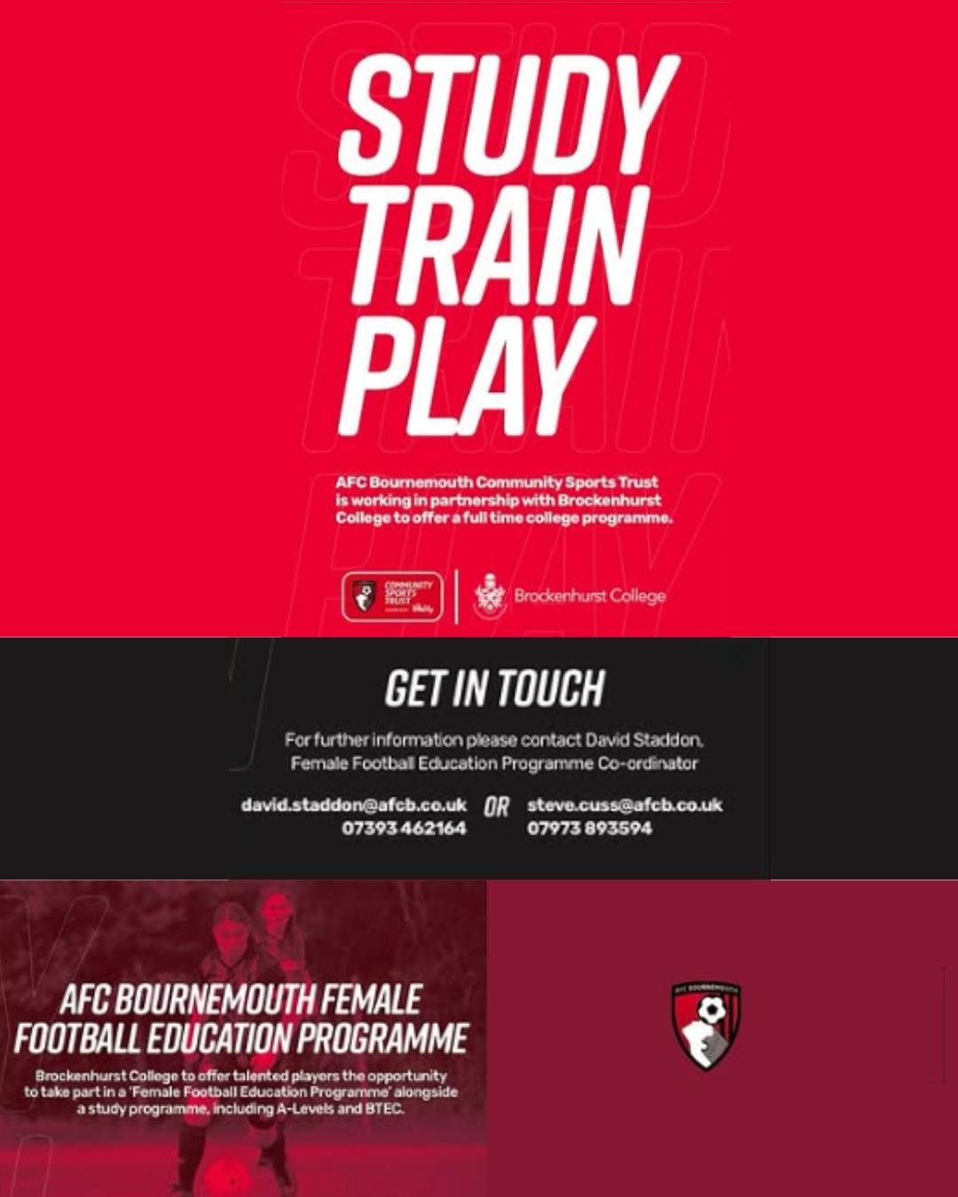 Image shows details of the Brockenhurst College and AFC Bournemouth football education programme