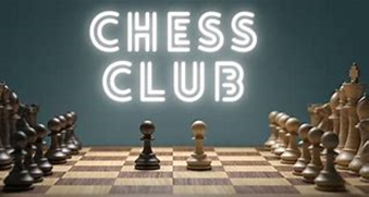 Image shows a chess board with just 2 pawns in play and the words Chess Club illuminated on the wall behind