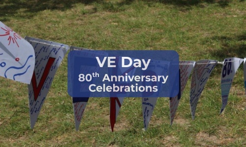 Image shows the VE Day bunting made by pupils and used for the Year 7 field party on Wednesday 07 May 2025